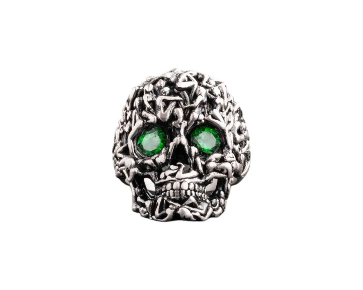 Green Zircon Skull Ring: Gothic Sterling Silver Men's Jewelry