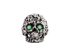 Green Zircon Skull Ring: Gothic Sterling Silver Men's Jewelry