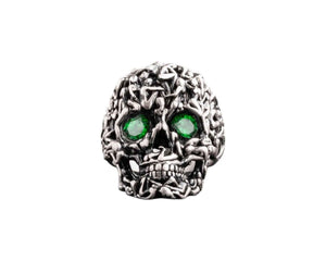 Green Zircon Skull Ring: Gothic Sterling Silver Men's Jewelry