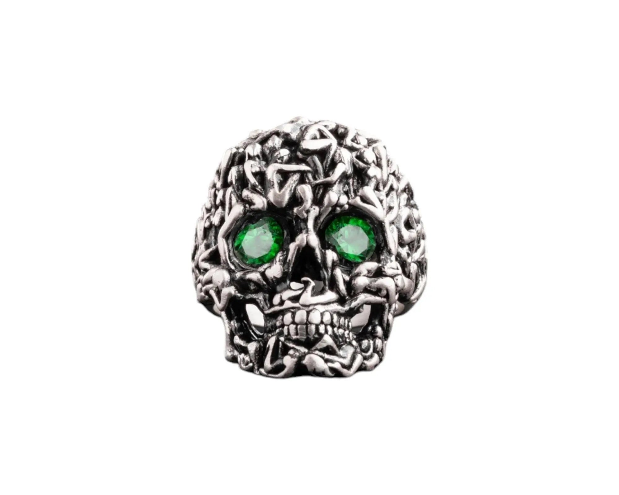 Green Zircon Skull Ring: Gothic Sterling Silver Men's Jewelry   Charmora Jewelry