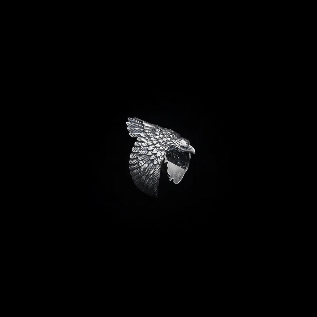 Sterling Silver American Eagle Ring: Oxidized 925 Silver Band   Charmora Jewelry