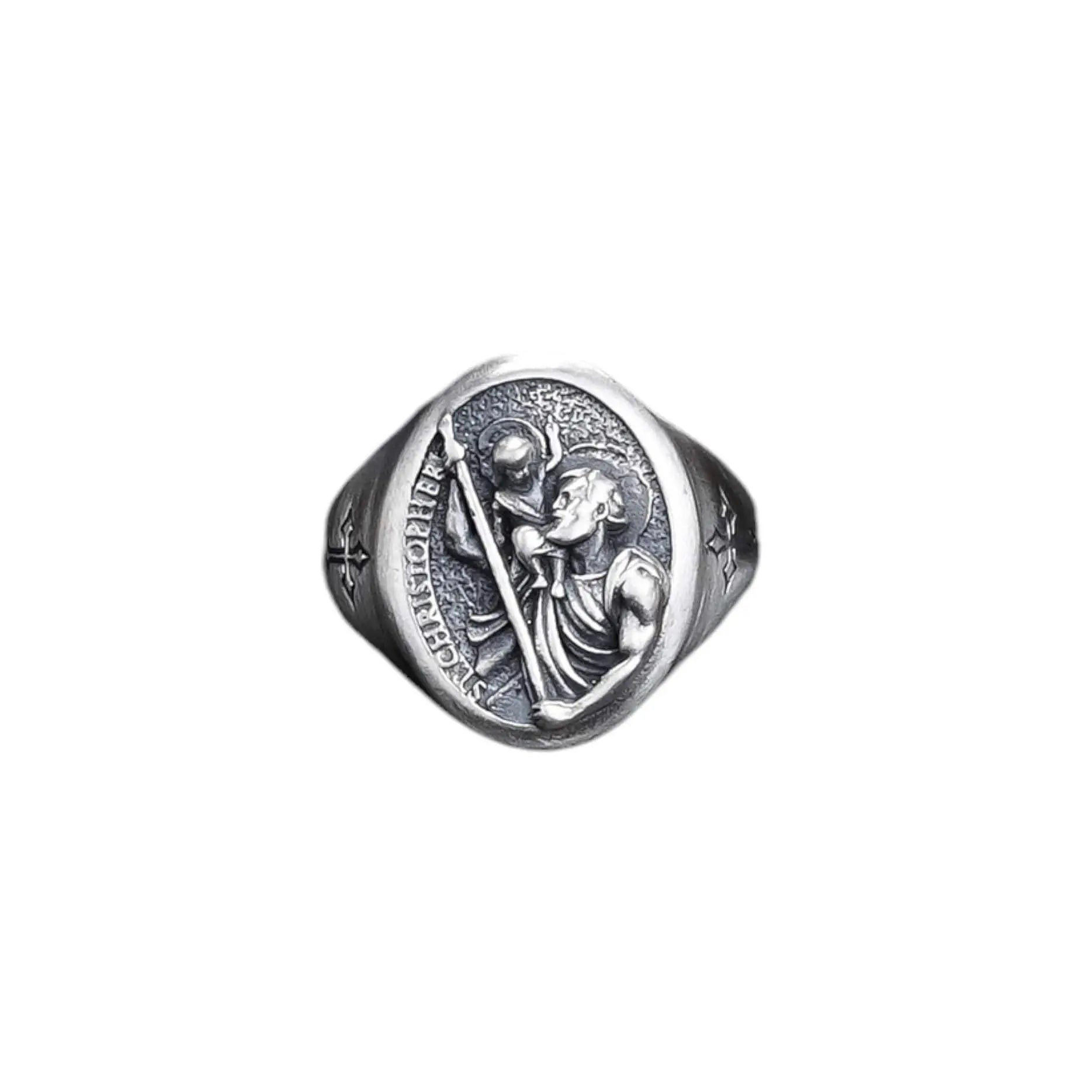 Bague Saint Christophe en argent sterling : Bijoux chrétiens religieux