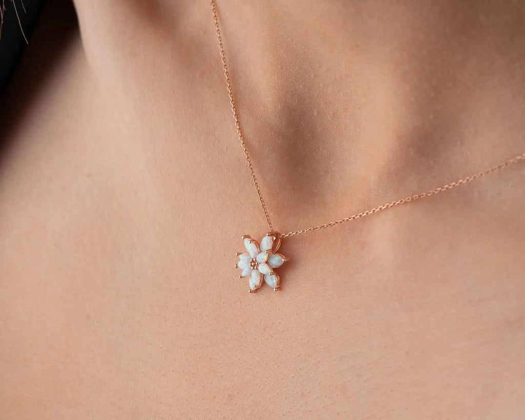 Sterling Silver Opal Lotus Flower Necklace: Dainty Floral Pendant