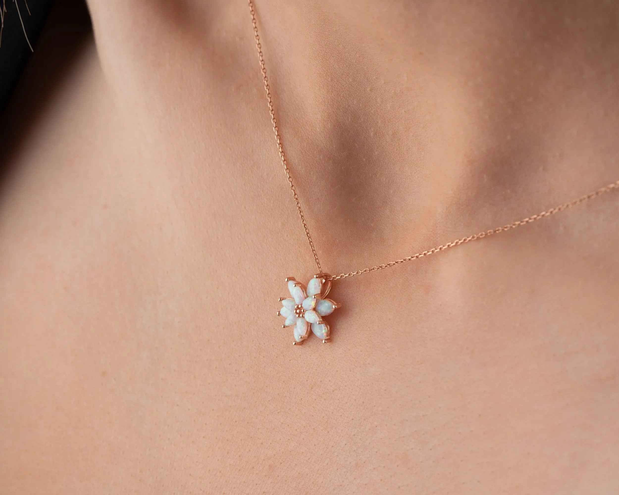 Sterling Silver Opal Lotus Flower Necklace: Dainty Floral Pendant
