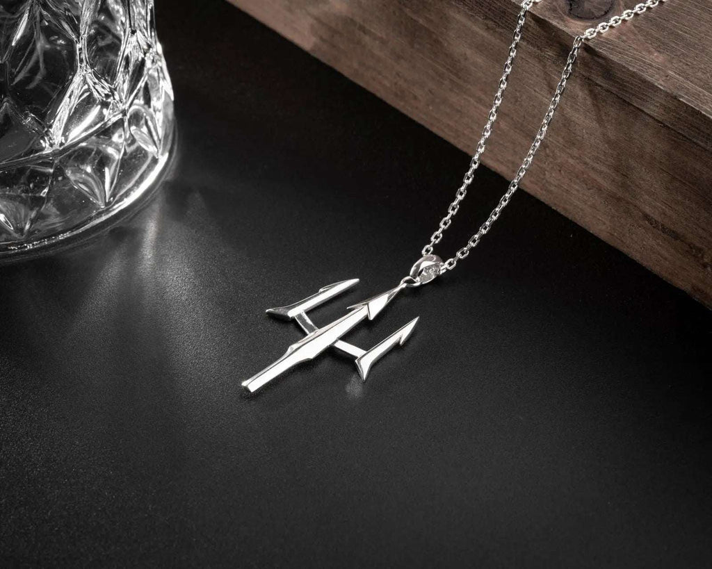 Sterling Silver Trident Necklace: Poseidon's Spear Pendant, Mythology Jewelry   Charmora Jewelry