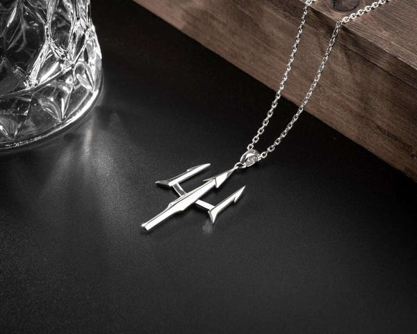 Sterling Silver Necklace Trident: Poseidon's Spear Pendant, Mythology Jewelry