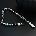 Sterling Silver Men's Bracelet: Black Zircon Vintage Link Design