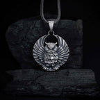 Sterling Silver Owl Pendant Necklace: Open Wings, Night Bird Jewelry
