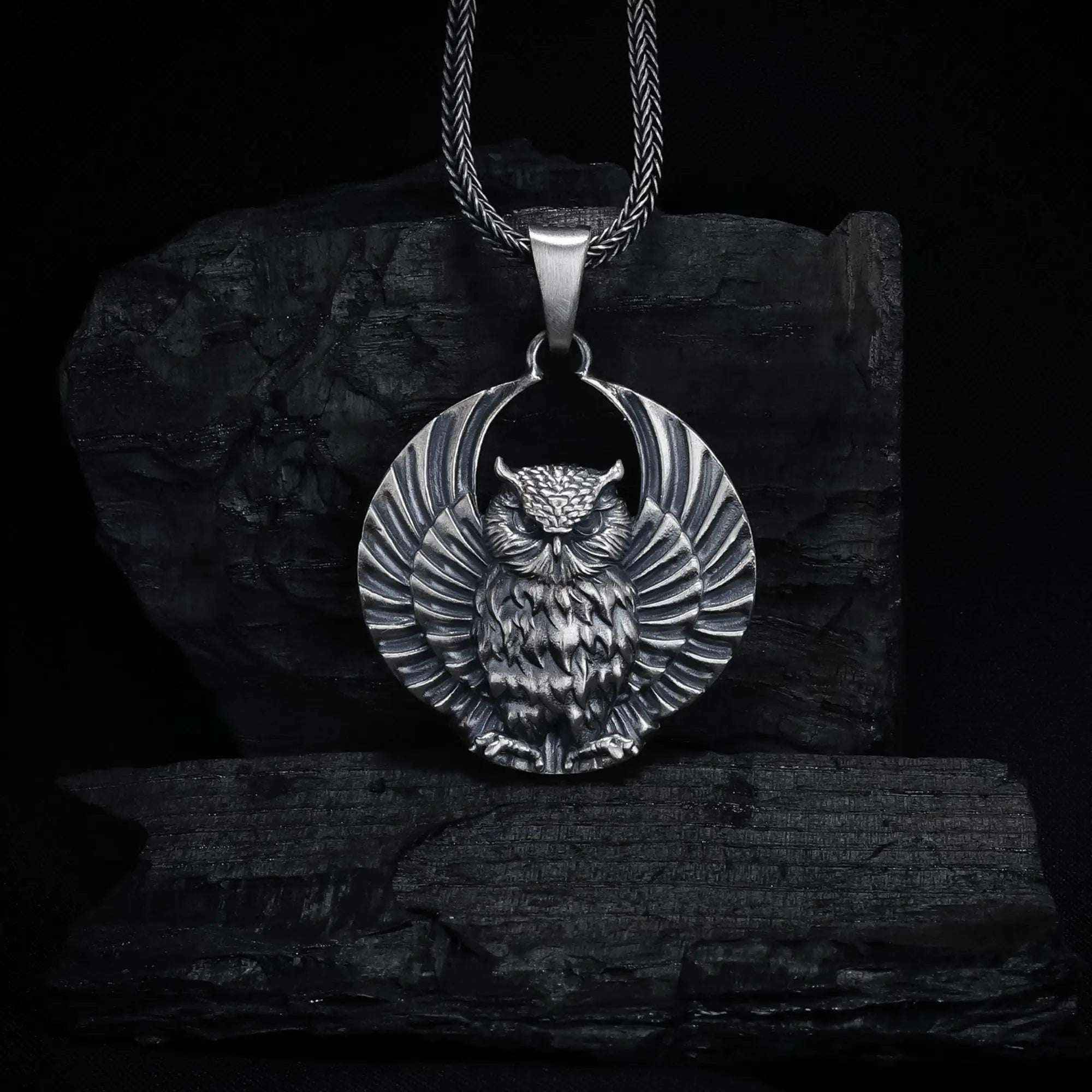 Sterling Silver Owl Pendant Necklace: Open Wings, Night Bird Jewelry