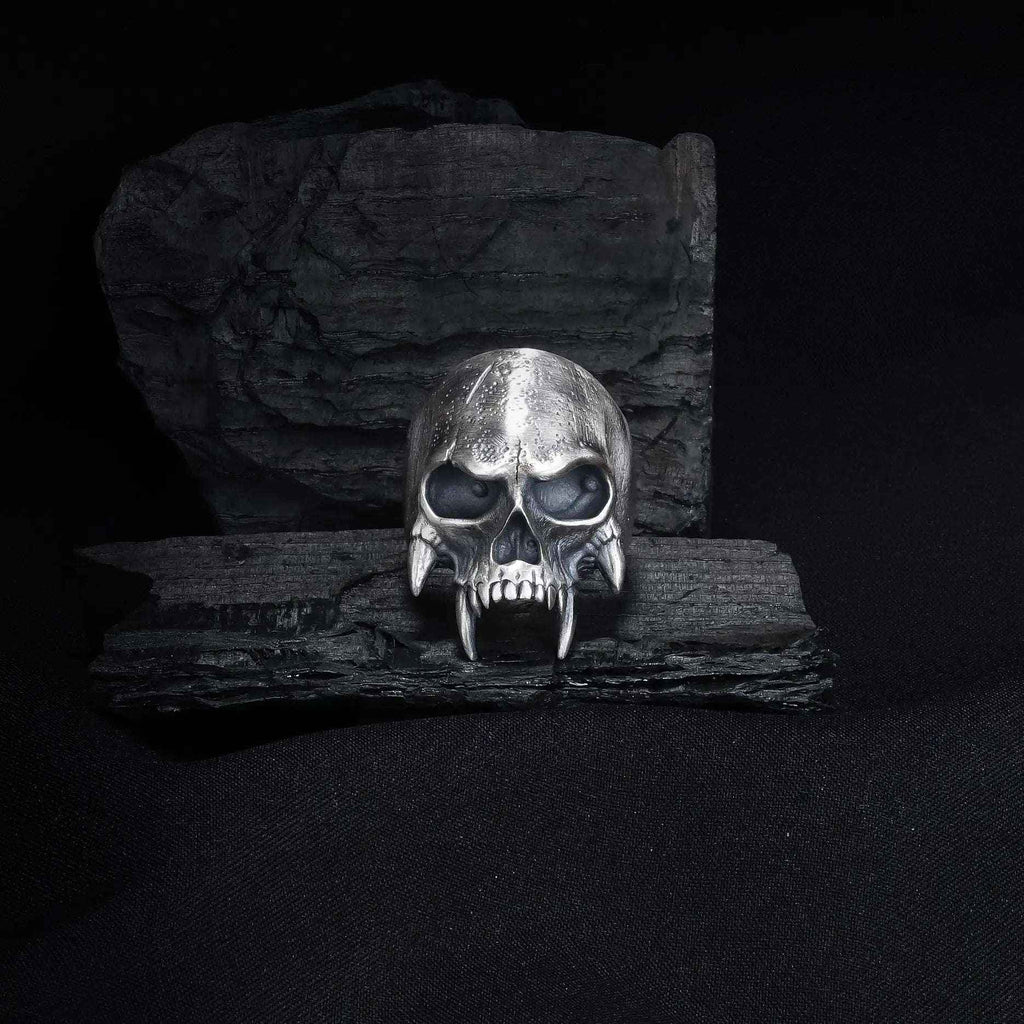 Oxidized Sterling Silver Skull Ring: Gothic Biker Jewelry