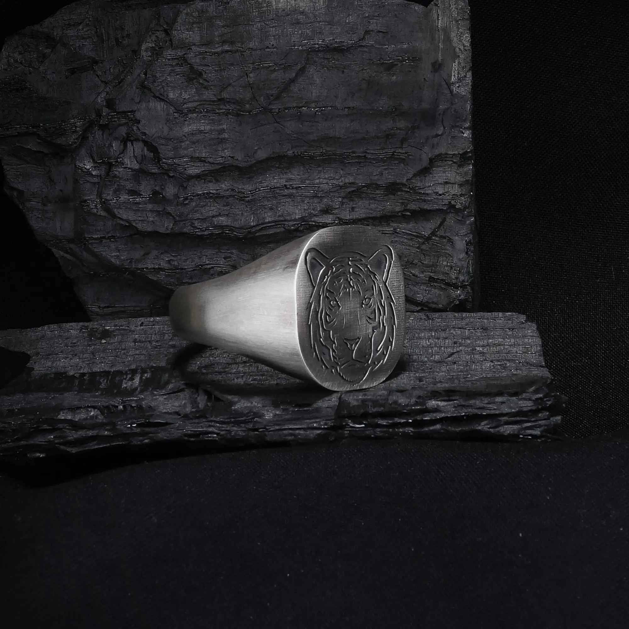 Oxidized Sterling Silver Tiger Ring, Animal Jewelry Gift