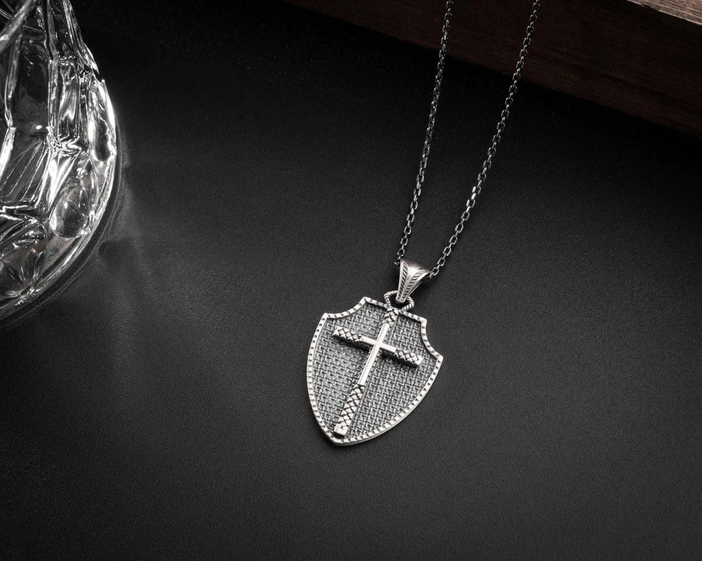 Sterling Silver Cross Necklace: Oxidized Christian Pendant   Charmora Jewelry