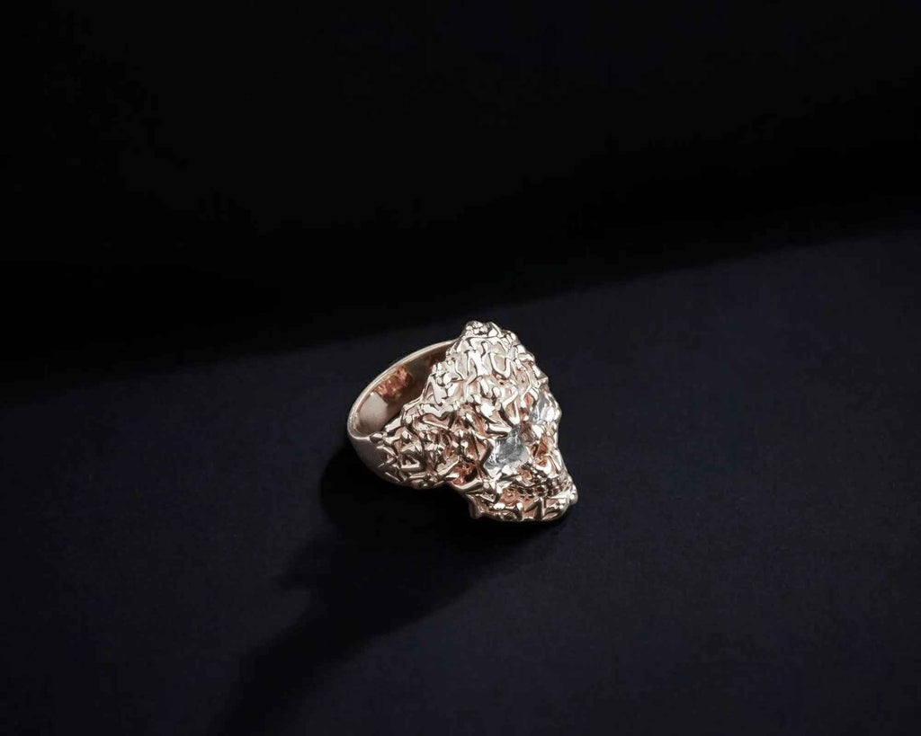 Sterling Silver Skull Ring: Gothic Zircon Stone Band