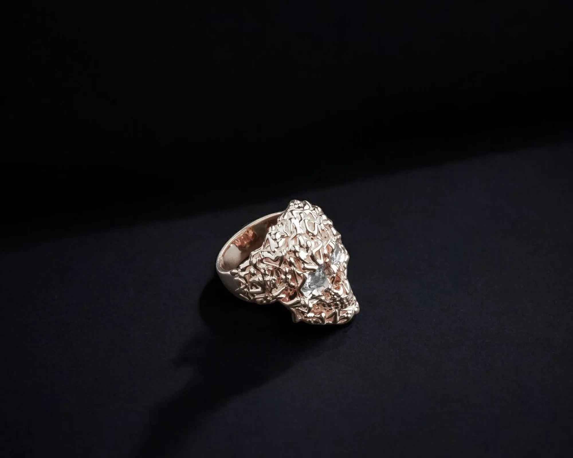 Sterling Silver Skull Ring: Gothic Zircon Stone Band