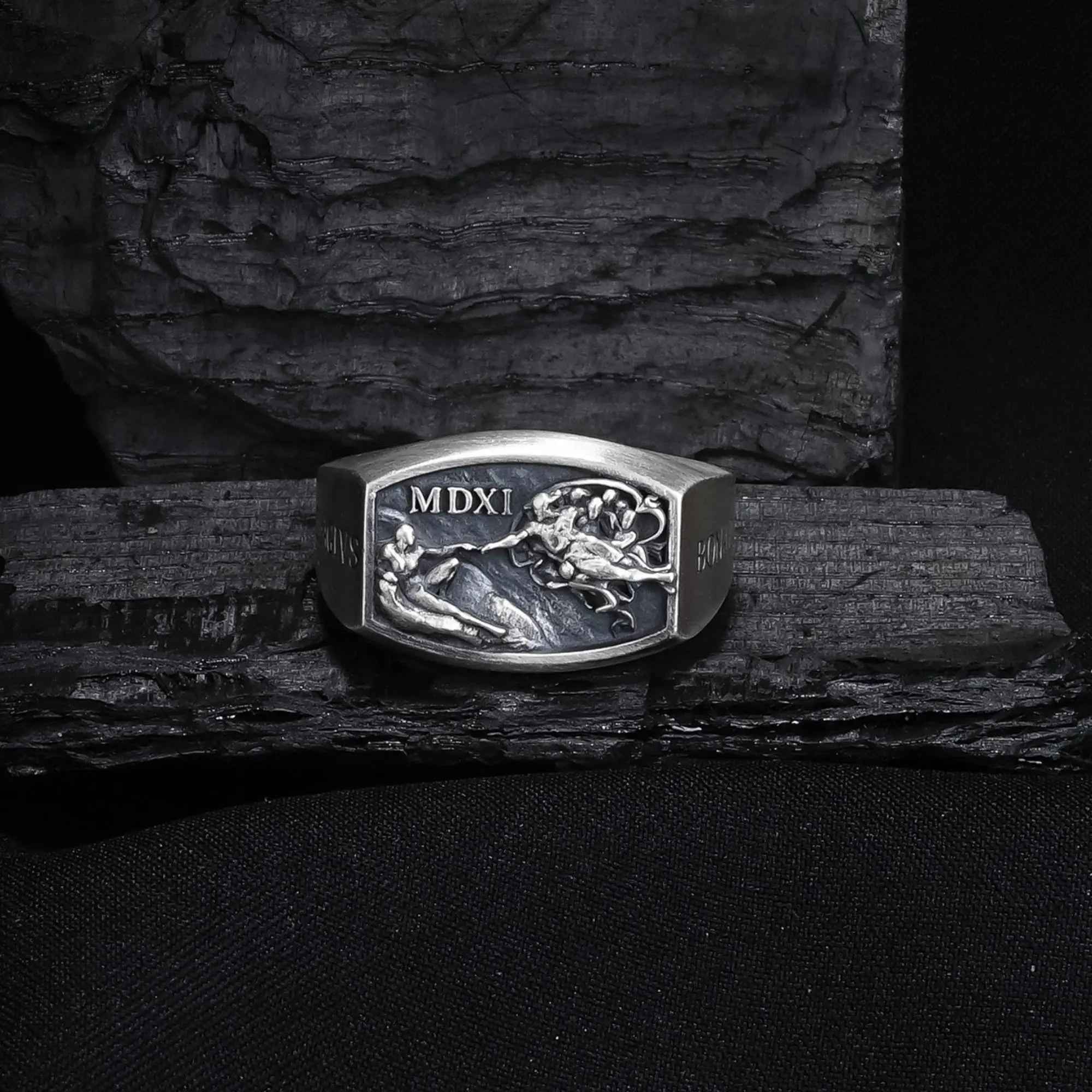 Sterling Silver Michelangelo Ring: Renaissance Art, Hand of God