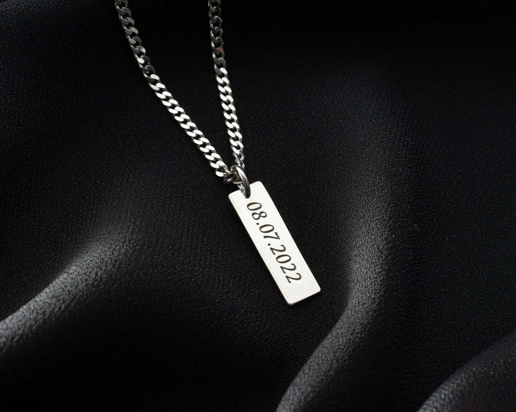 Engraved Sterling Silver Bar Necklace for Men Personalized Gift   Charmora Jewelry