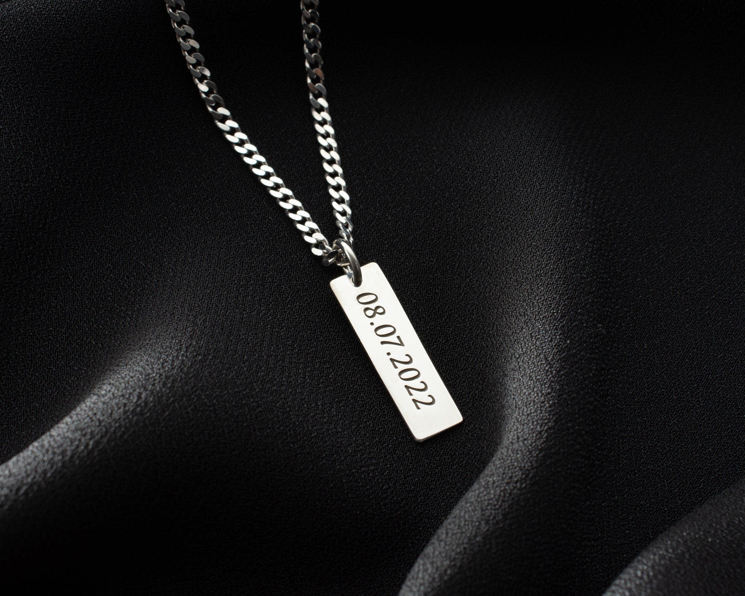 Engraved Sterling Silver Bar Necklace for Men – Personalized Gift