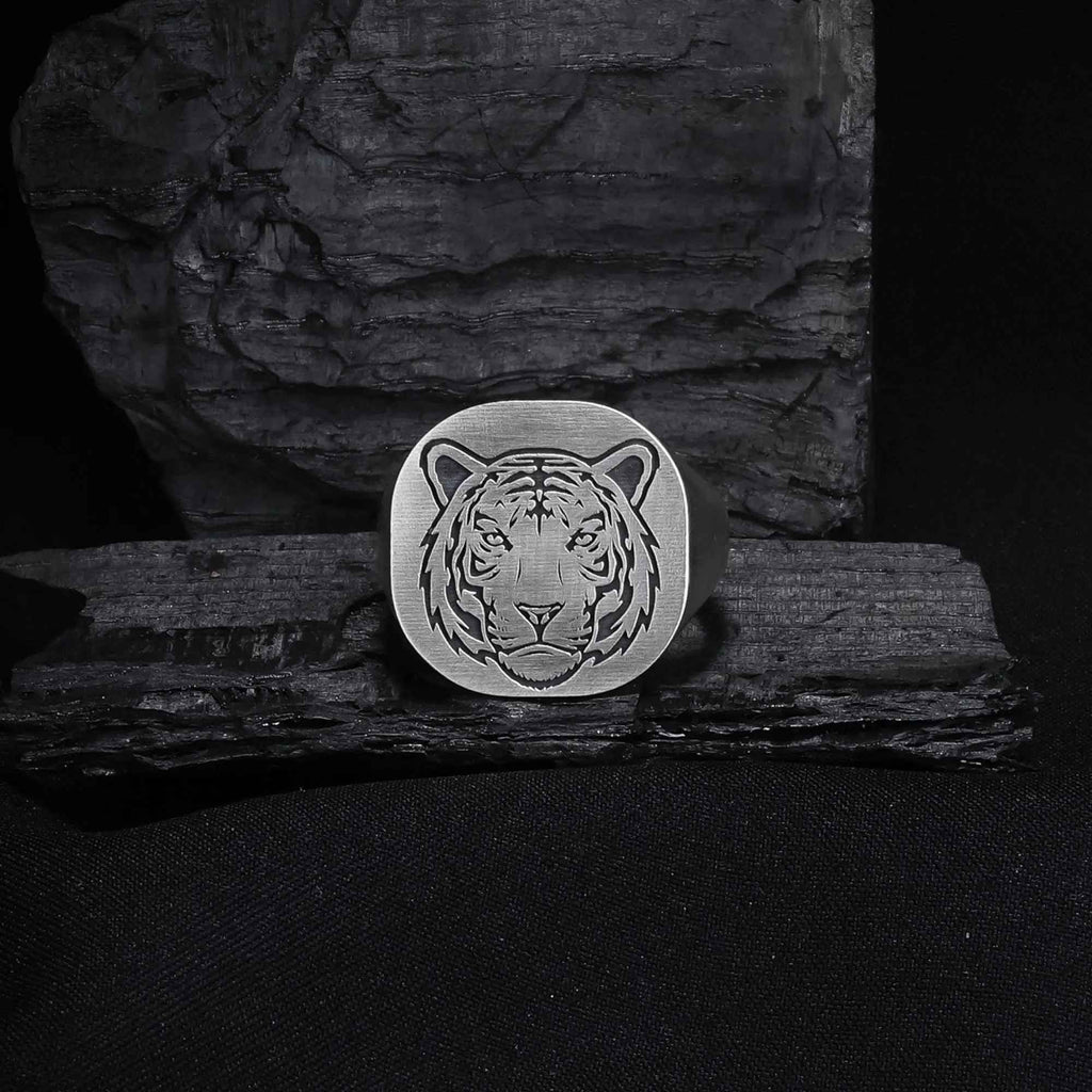 Oxidized Sterling Silver Tiger Ring, Animal Jewelry Gift