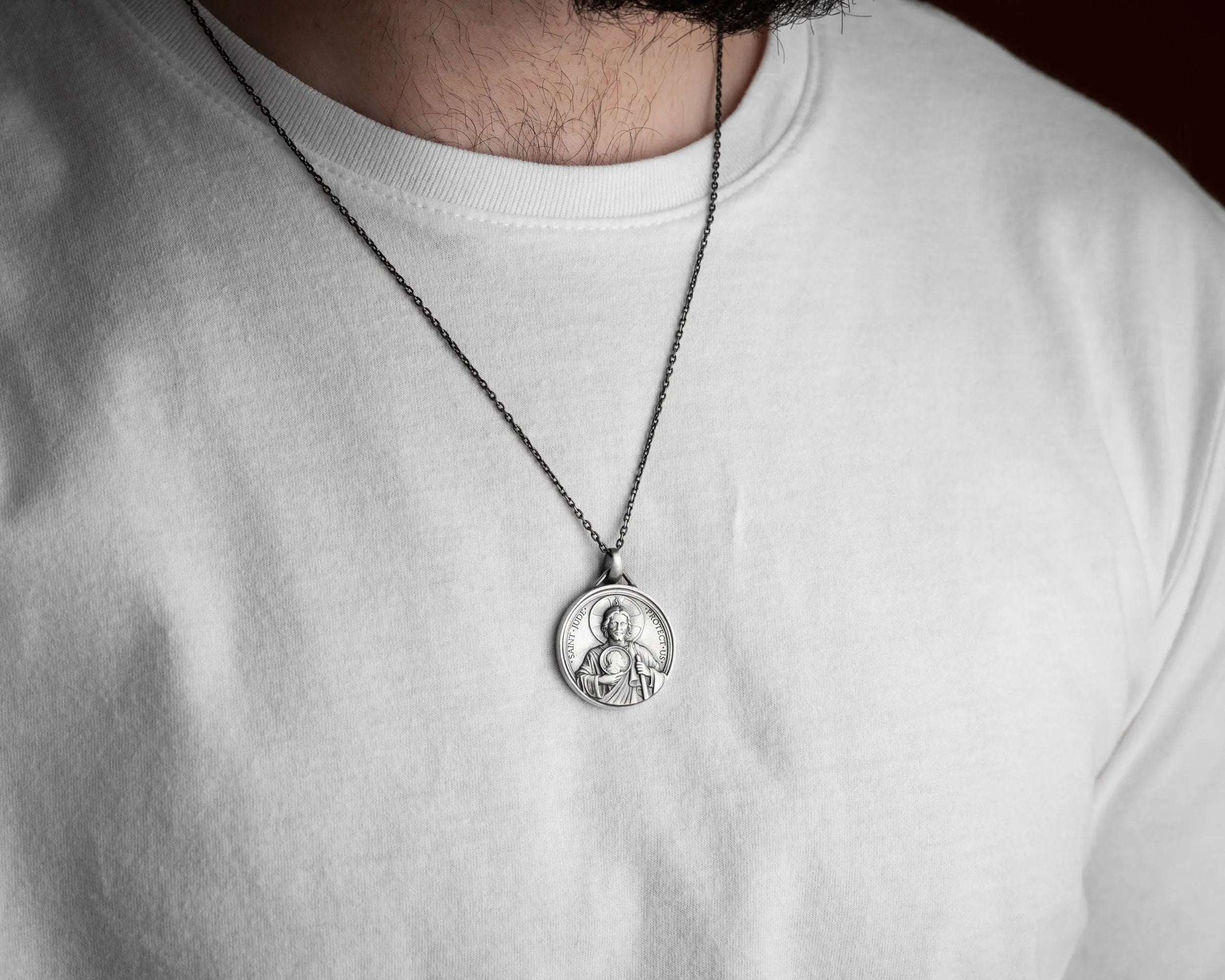 Sterling Silver Saint Jude Medallion Necklace: Handmade Religious Jewelry   Charmora Jewelry