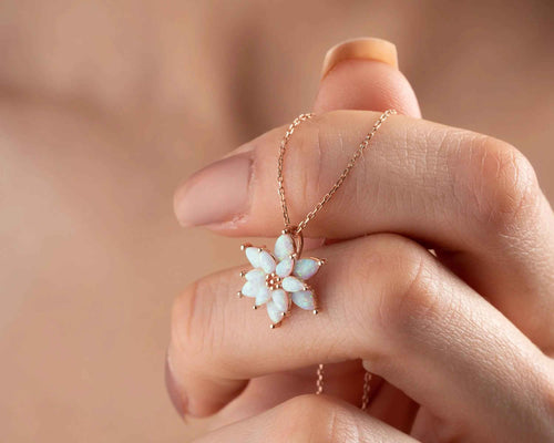 Sterling Silver Opal Lotus Flower Necklace: Dainty Floral Pendant Charmora Jewelry
