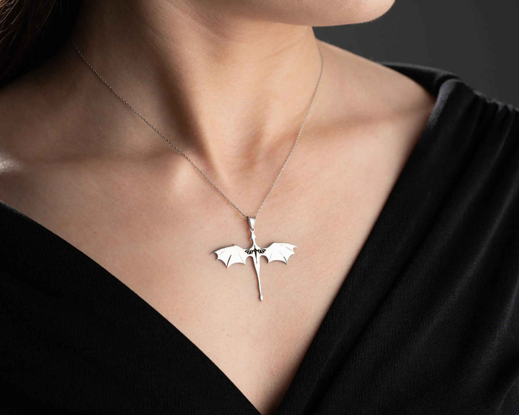 Sterling Silver Dragon Necklace: Acotar Velaris Jewelry