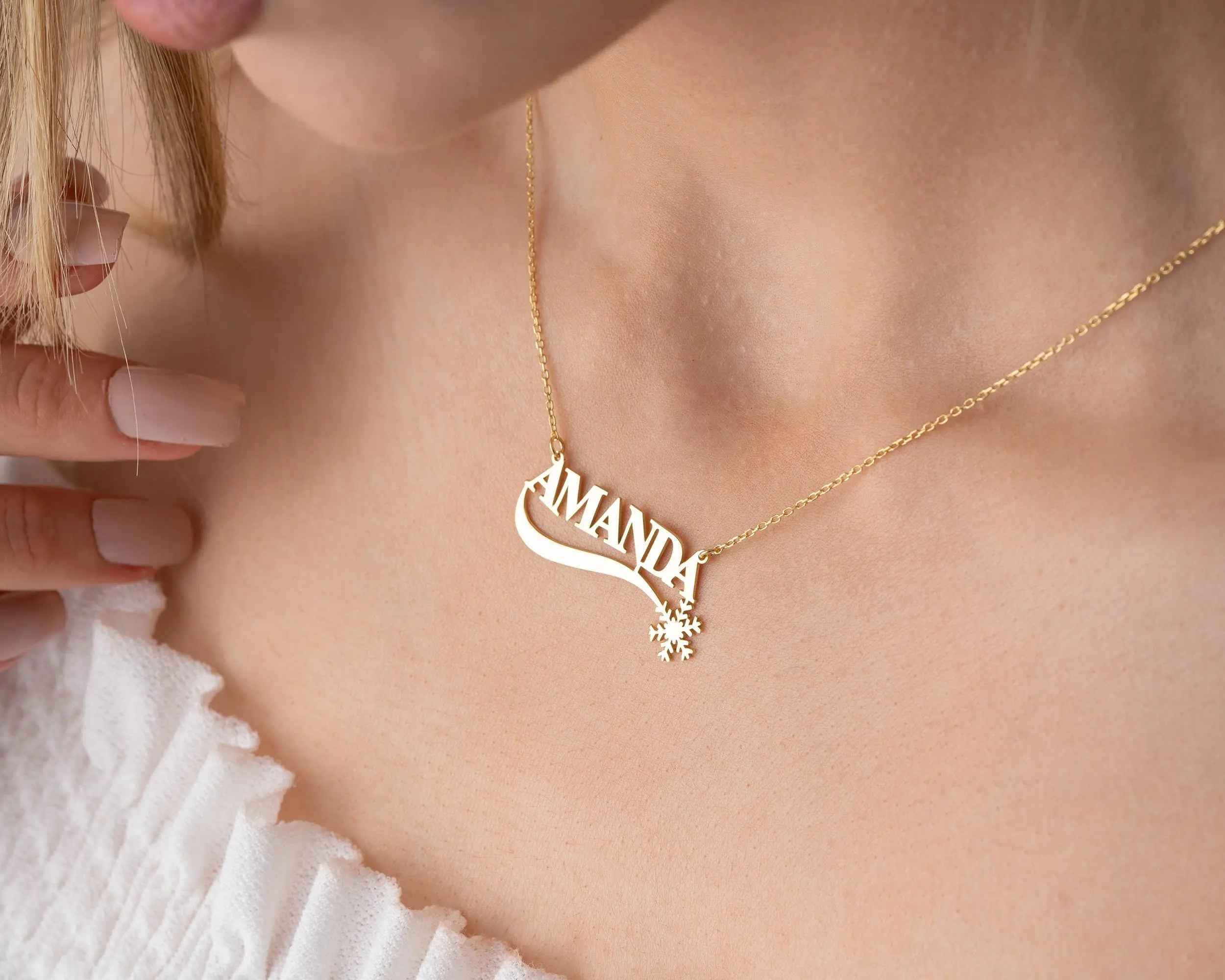 Snowflake Name Necklace: Sterling Silver Custom Pendant