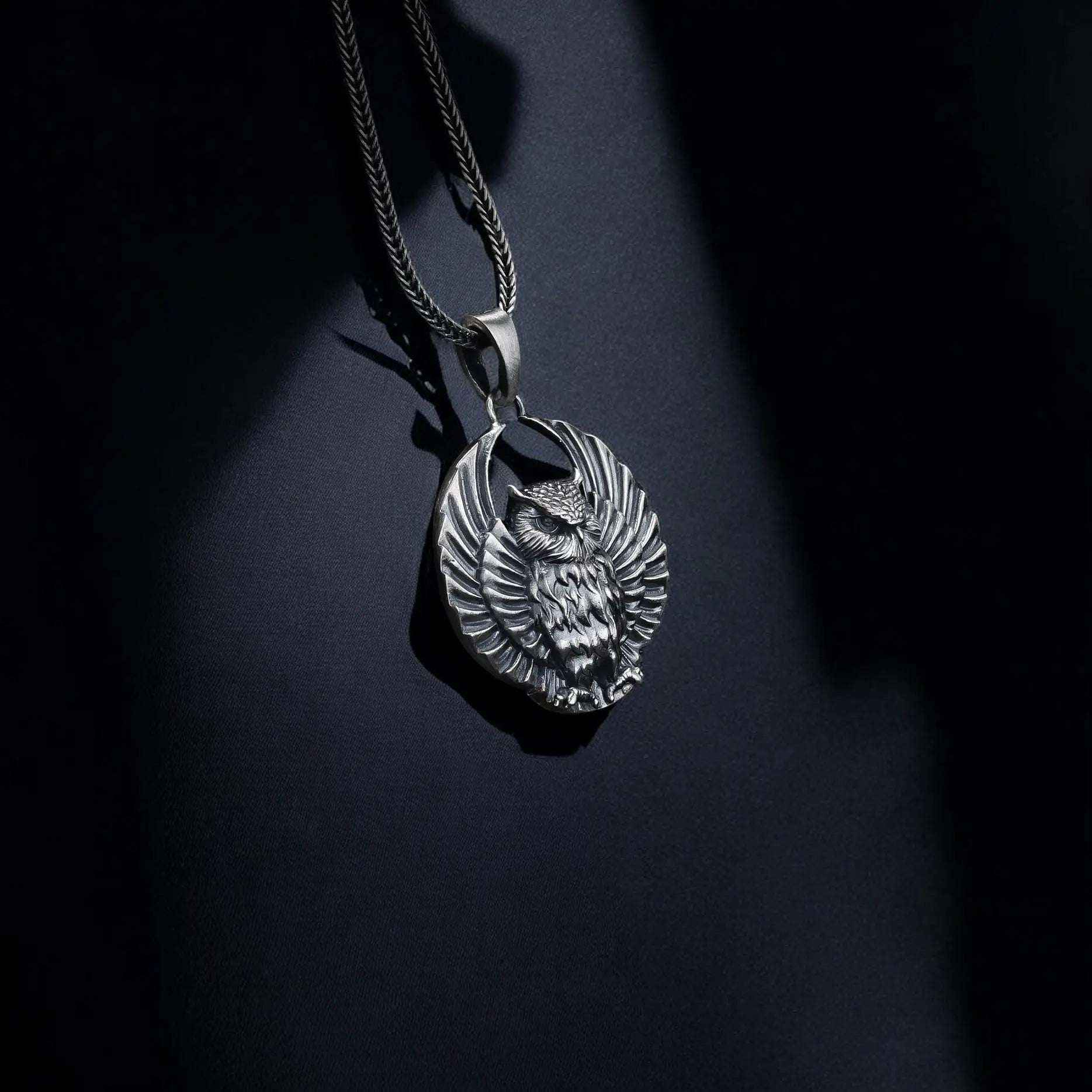 Sterling Silver Owl Pendant Necklace: Open Wings, Night Bird Jewelry