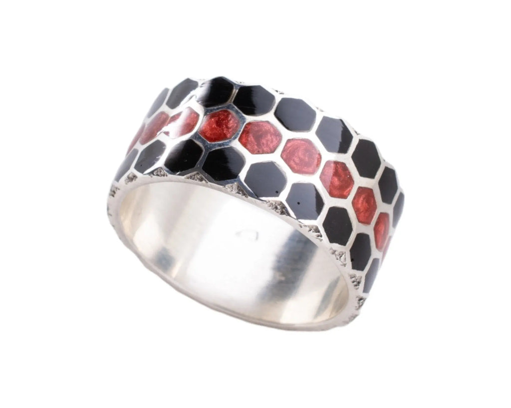 Honeycomb Sterling Silver Ring: Geometric Beehive Jewelry Men   Charmora Jewelry