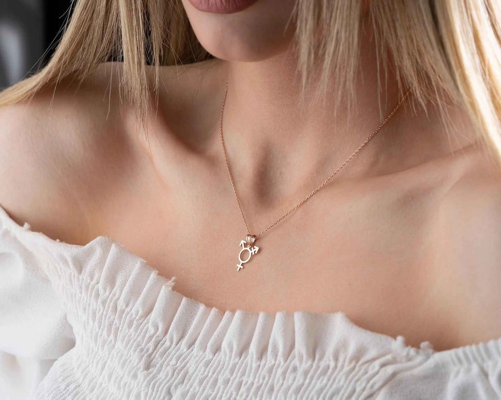 Sterling Silver Transgender Symbol Necklace: Pride LGBT Jewelry