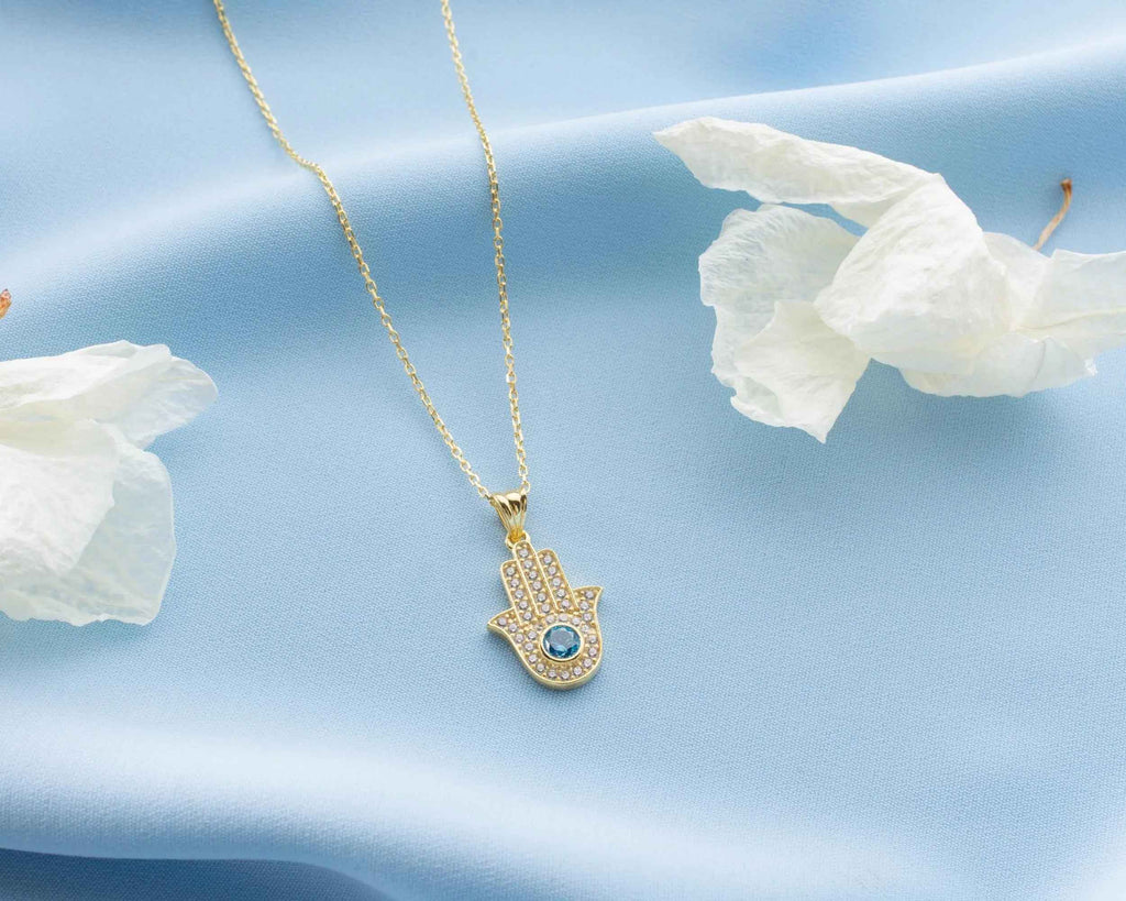 Sterling Silver Hamsa Hand Necklace: Fatima Pendant, Spiritual Jewelry