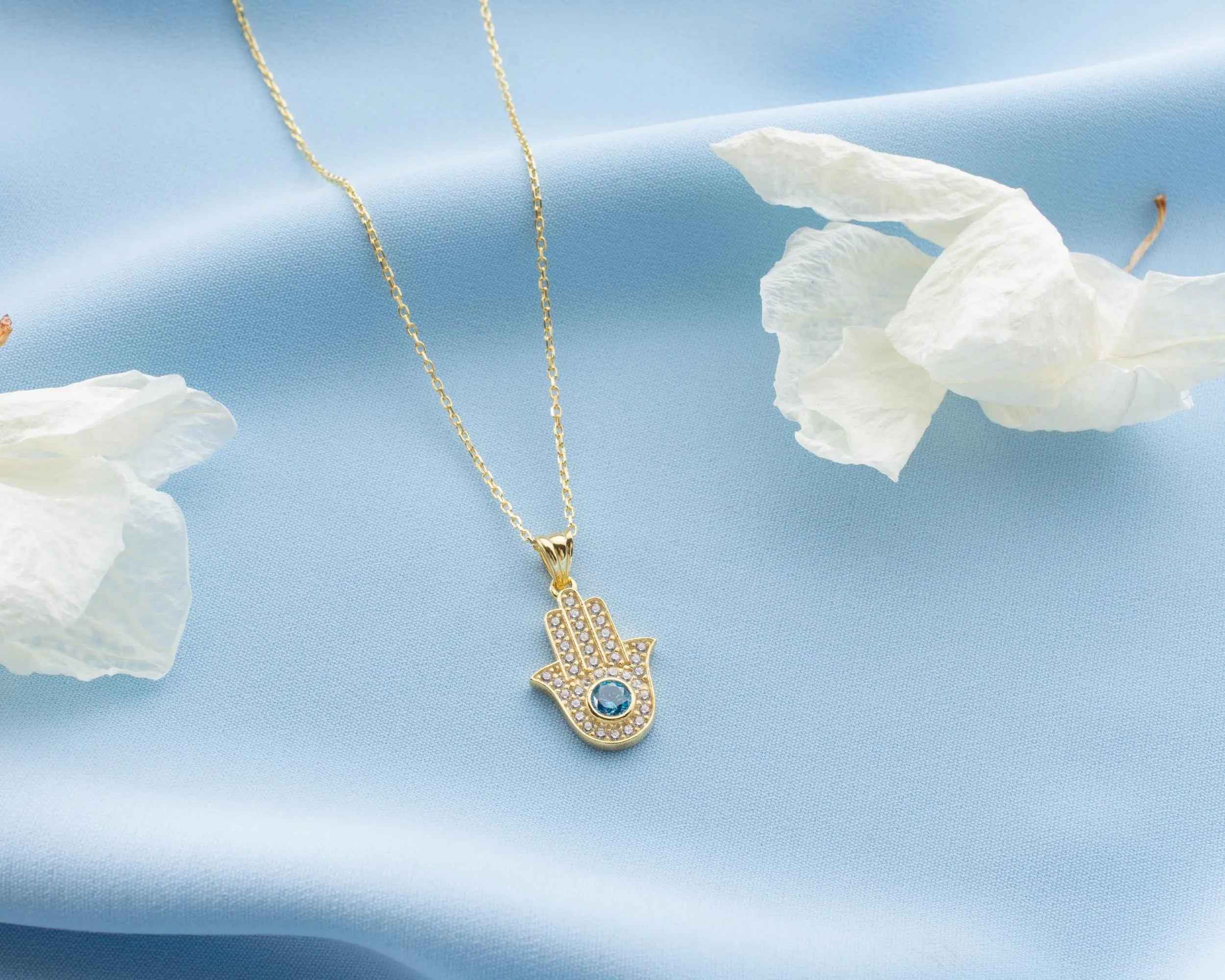 Sterling Silver Hamsa Hand Necklace: Fatima Pendant, Spiritual Jewelry