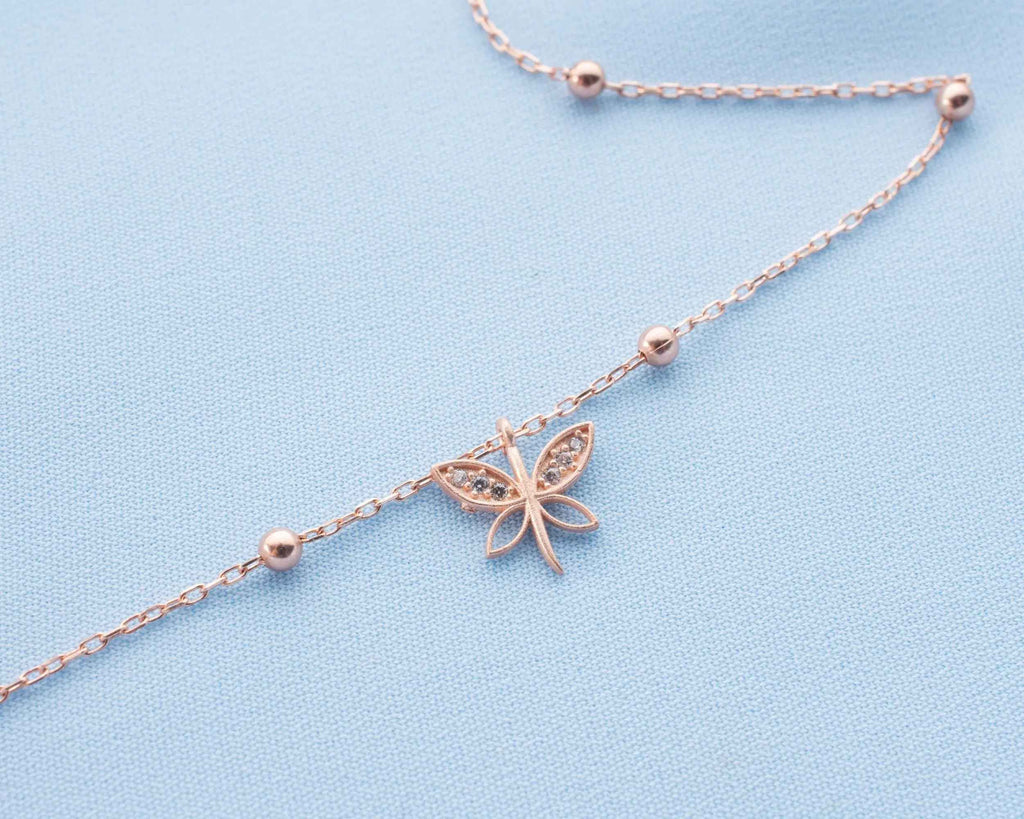 Sterling Silver Butterfly Anklet: Dainty Beach Jewelry