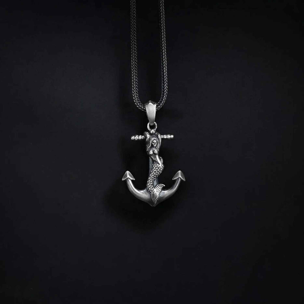 Sterling Silver Anchor Mermaid Pendant Necklace: Sea Life Jewelry