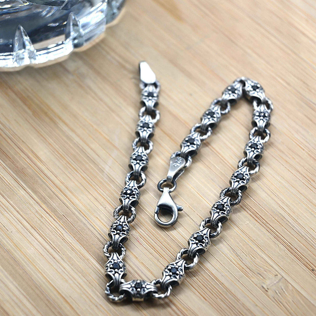 925 Sterling Silver Men’s Bracelet with Zircon Stone – Durable Chain Gift for Him