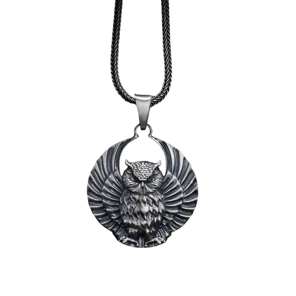 Sterling Silver Owl Pendant Necklace: Open Wings, Night Bird Jewelry