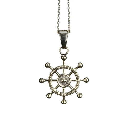 Sterling Silver Nautical Ship Wheel Necklace Gold Pendant   Charmora Jewelry