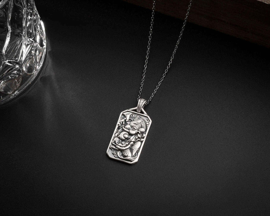 Sterling Silver Ganesha Pendant Necklace, Handmade Hindu Jewelry