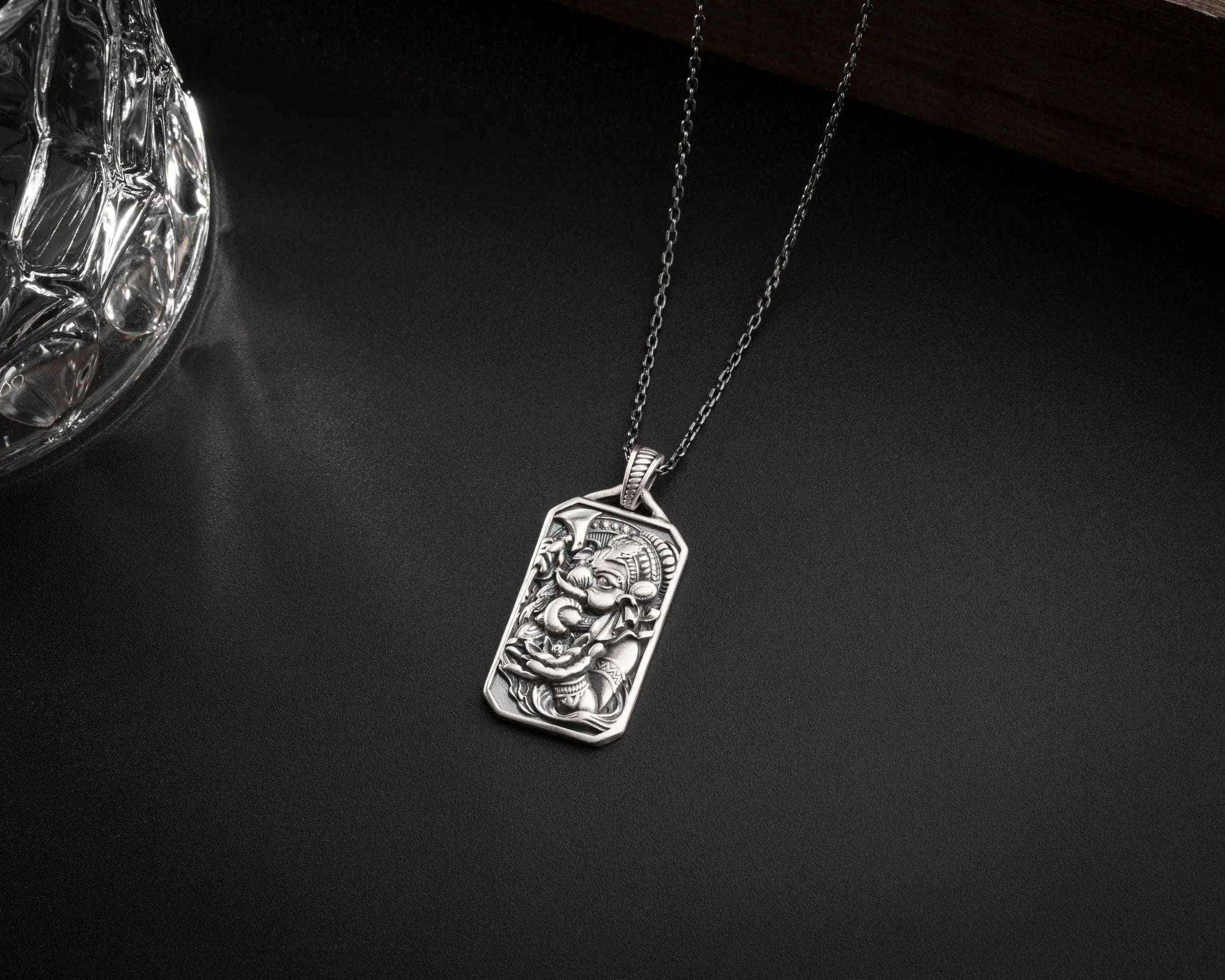 Sterling Silver Ganesha Pendant Necklace, Handmade Hindu Jewelry