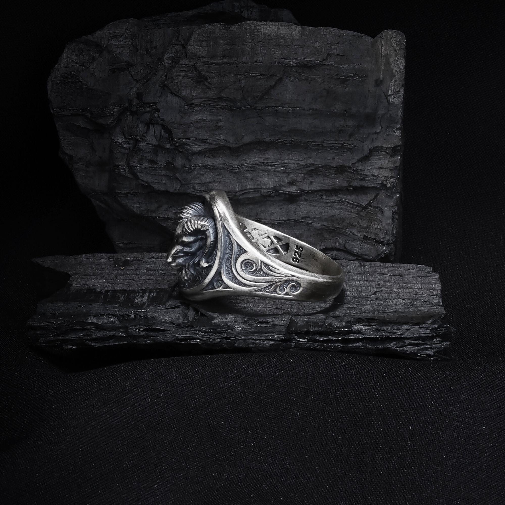 Sterling Silver Ram Ring: Aries Zodiac Jewelry for Men