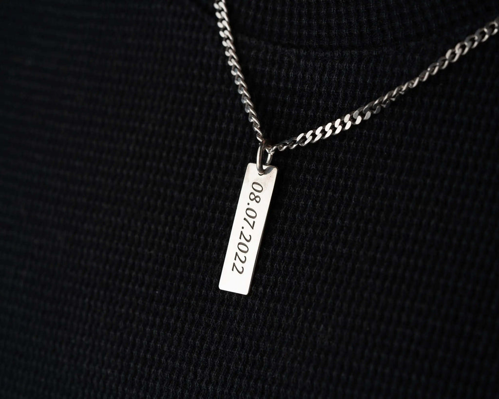 Engraved Sterling Silver Bar Necklace for Men Personalized Gift   Charmora Jewelry