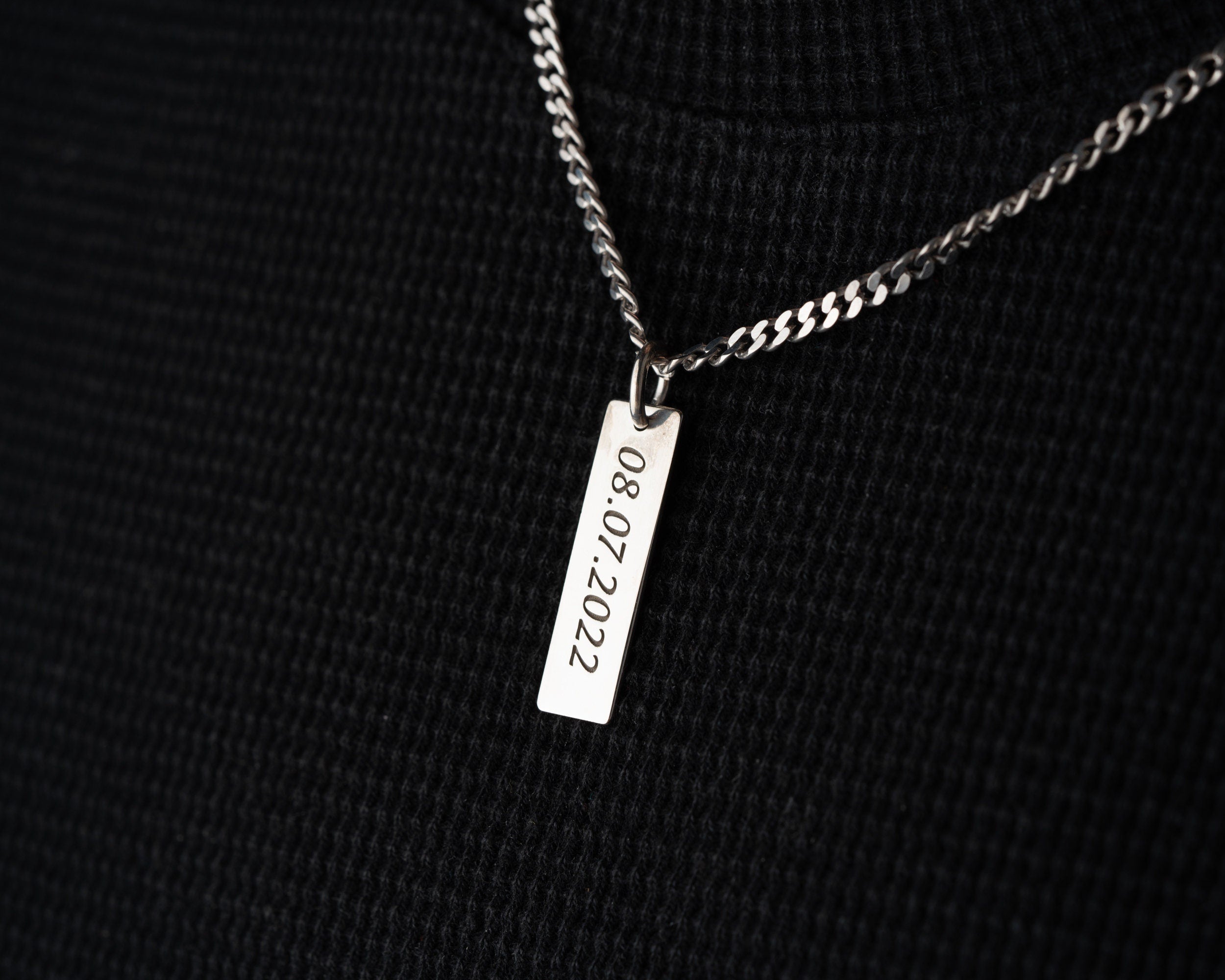 Engraved Sterling Silver Bar Necklace for Men – Personalized Gift