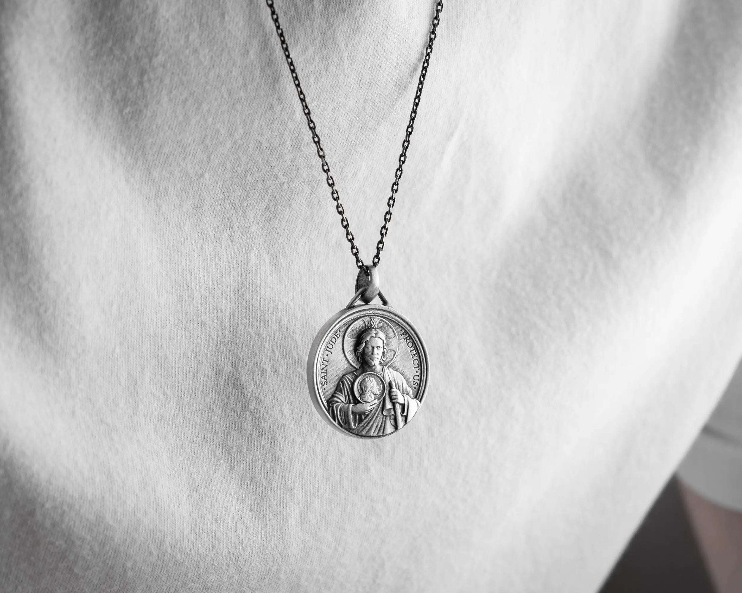 Sterling Silver Saint Jude Medallion Necklace: Handmade Religious Jewelry   Charmora Jewelry