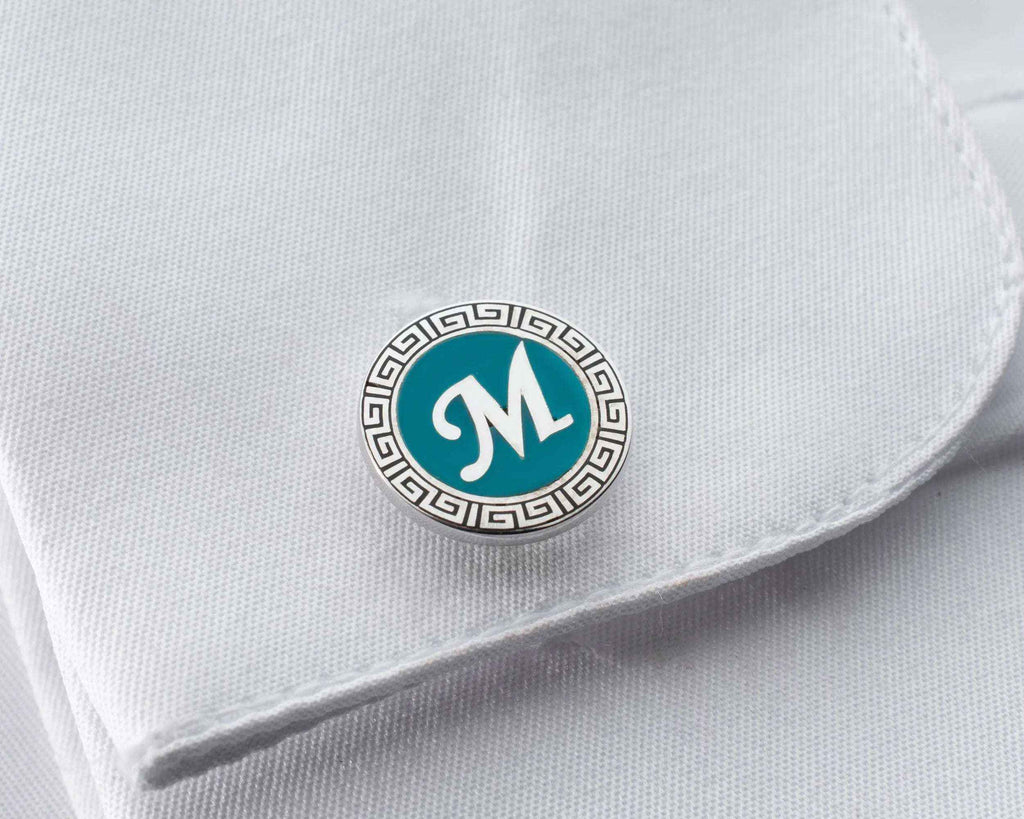 Sterling Silver Enamel Initial Cufflinks, Personalized Gift