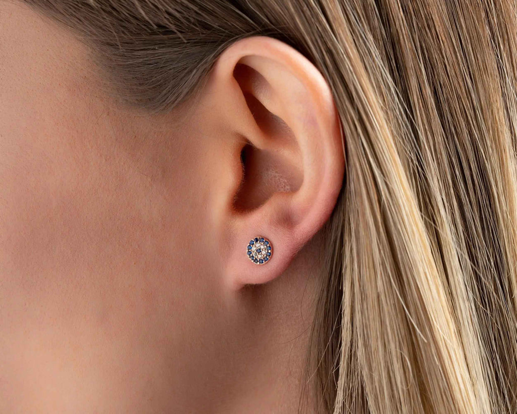 Sterling Silver Evil Eye Stud Earrings, Protection Jewelry