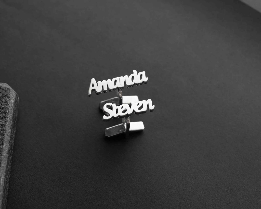 Sterling Silver Custom Name Cufflinks: Personalized Groomsmen Gift