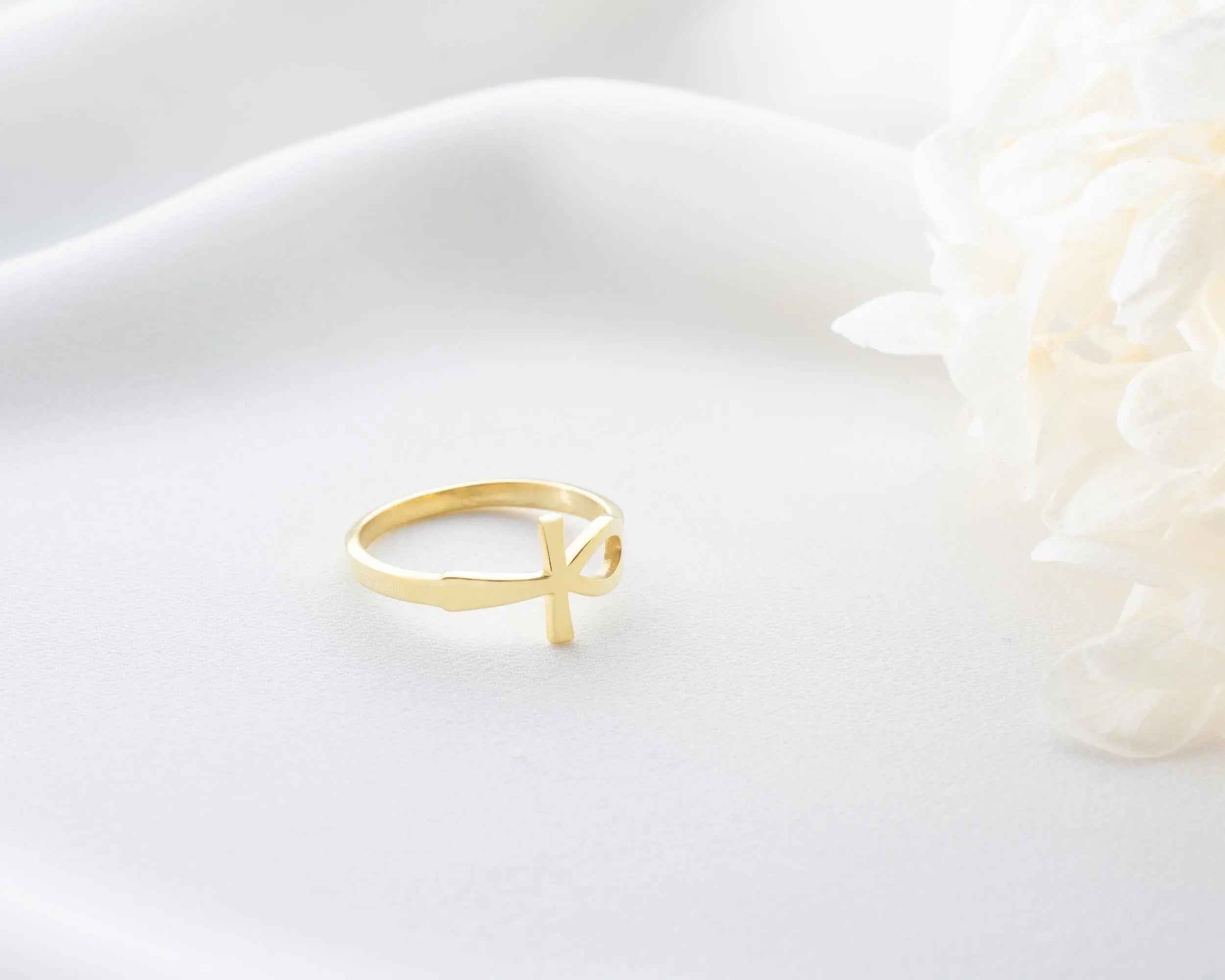 Solid Gold Ankh Ring: Egyptian Cross Jewelry, Handcrafted Gift