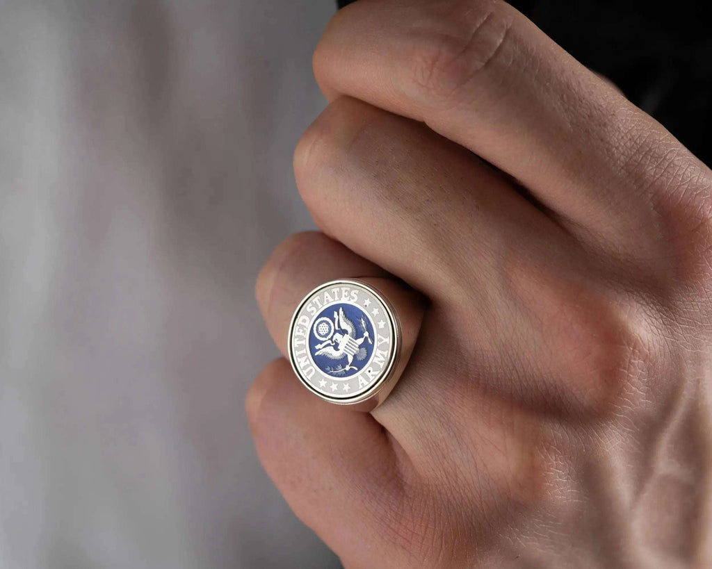 Sterling Silver American Coat of Arms Ring: Patriotic Bird Jewelry   Charmora Jewelry