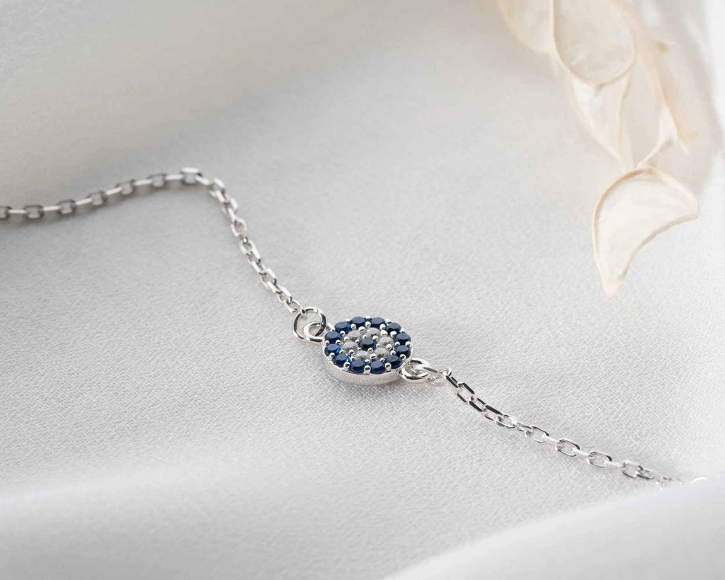 Sterling Silver Blue Evil Eye Bracelet, Spiritual Protection Jewelry