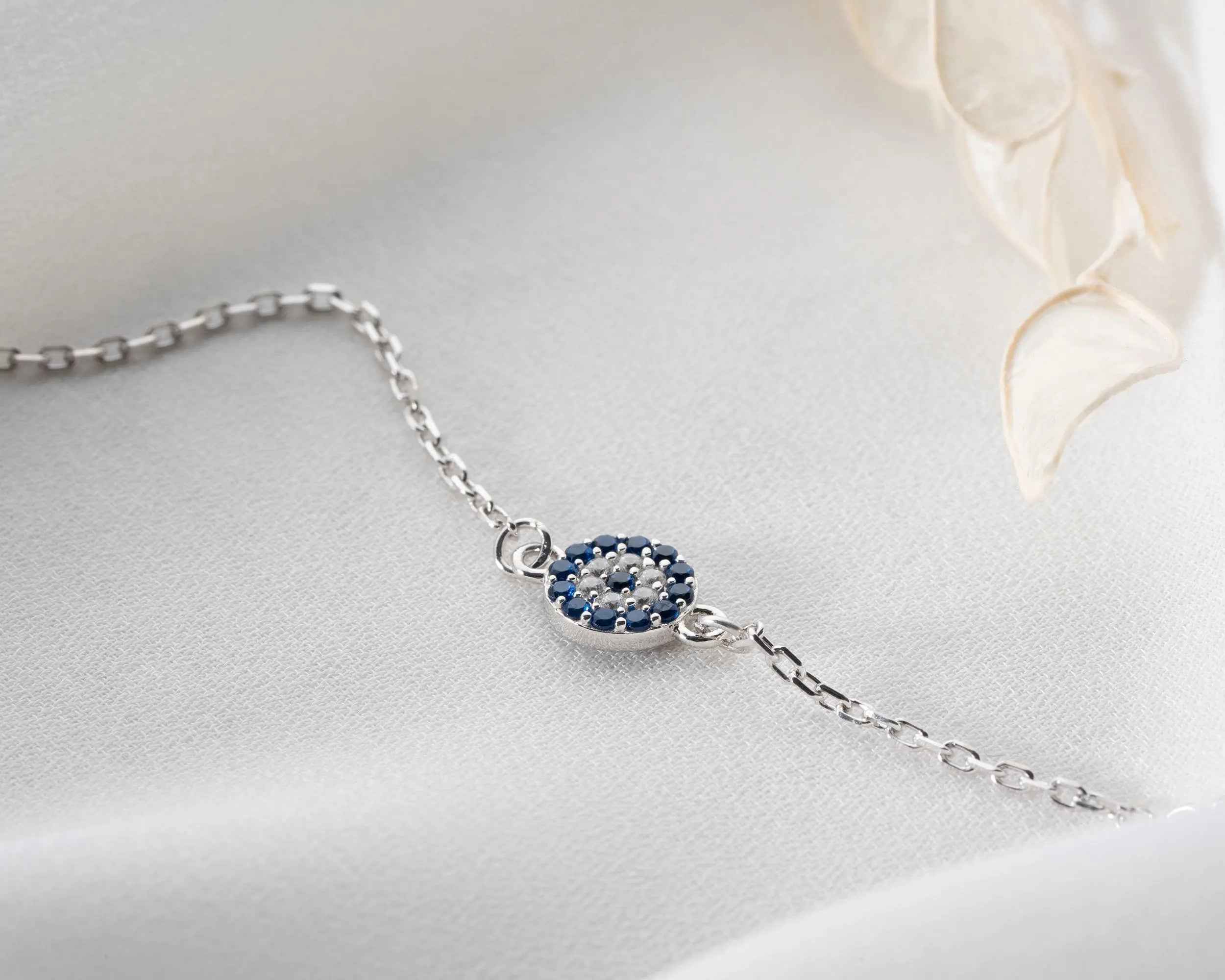Sterling Silver Blue Evil Eye Bracelet, Spiritual Protection Jewelry