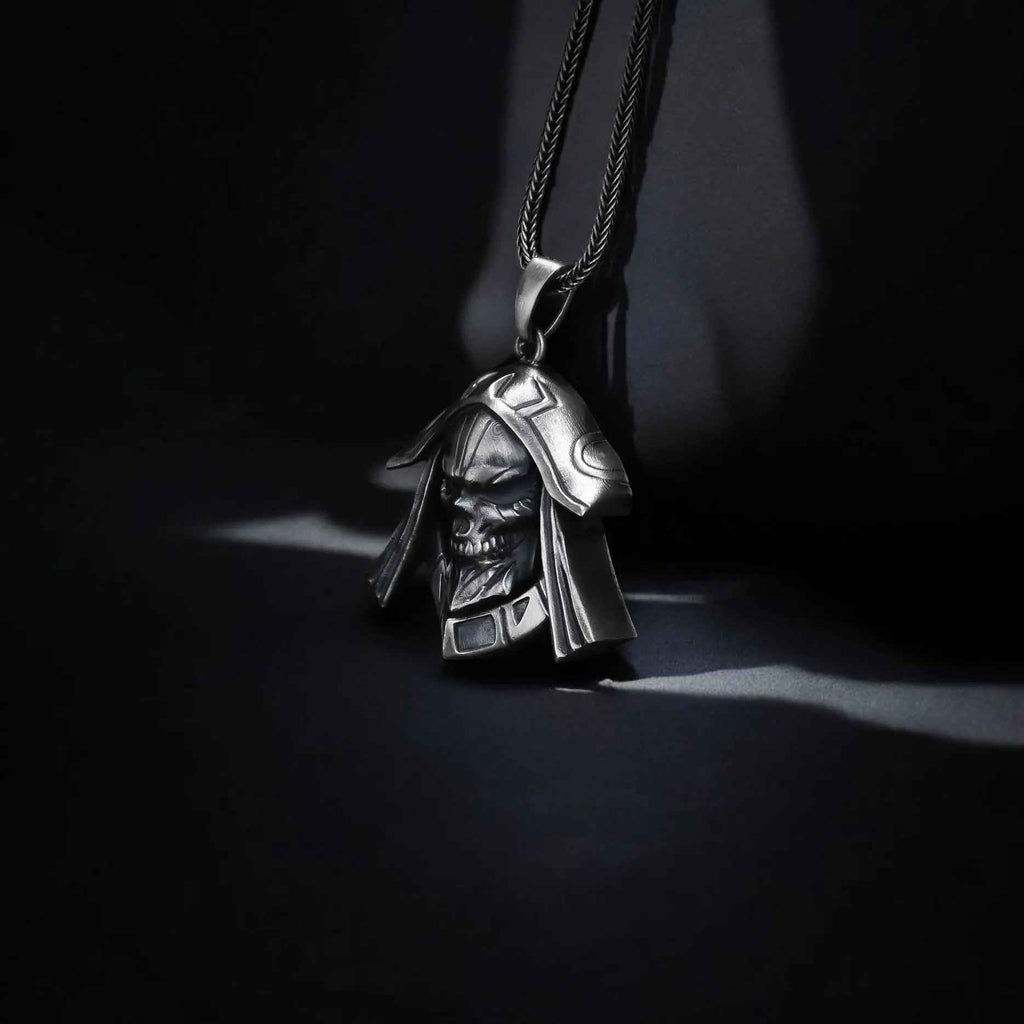 Oxidized Sterling Silver Skull Necklace - Handmade Men's Jewelry